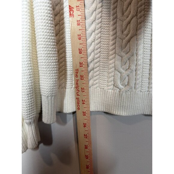 Banana Republic White Cable Knit Sweater Size L Button Shoulder Classic Cozy - Picture 8 of 9